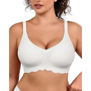 imageHORISUN Wireless Bras for Women Full Coverage V Neck Push Up No Underwire Bra with Support Comfortable Everyday BrasNew White