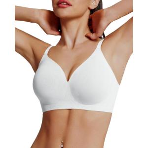 imageHORISUN Seamless Bras Full Coverage V Neck Push Up Wireless Bras for WomenWhite
