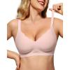 imageHORISUN Womens No Underwire Bras Supportive Scalloped V Neck Tshirt Bra Comfortable Wireless Seamless Push Up BralettePink