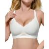 imageHORISUN Womens No Underwire Bras Supportive Scalloped V Neck Tshirt Bra Comfortable Wireless Seamless Push Up BraletteWhite