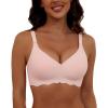 imageHORISUN Wireless T Shirt Bra Seamless Push Up Bralette Full Coverage V Neck Comfortable Bras for WomenPink