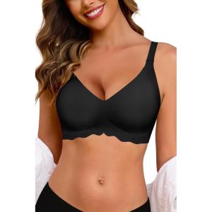 imageHORISUN Wireless T Shirt Bra Seamless Push Up Bralette Full Coverage V Neck Comfortable Bras for WomenBlack