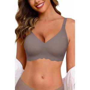 imageHORISUN Wireless T Shirt Bra Seamless Push Up Bralette Full Coverage V Neck Comfortable Bras for WomenCoffee