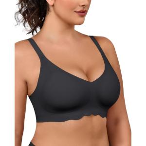 imageHORISUN Wireless T Shirt Bra Seamless Push Up Bralette Full Coverage V Neck Comfortable Bras for WomenNew Black