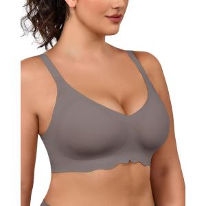 imageHORISUN Wireless T Shirt Bra Seamless Push Up Bralette Full Coverage V Neck Comfortable Bras for WomenNew Coffee