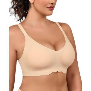 imageHORISUN Wireless T Shirt Bra Seamless Push Up Bralette Full Coverage V Neck Comfortable Bras for WomenNew Nude