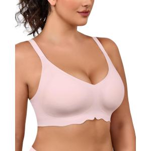 imageHORISUN Wireless T Shirt Bra Seamless Push Up Bralette Full Coverage V Neck Comfortable Bras for WomenNew Pink