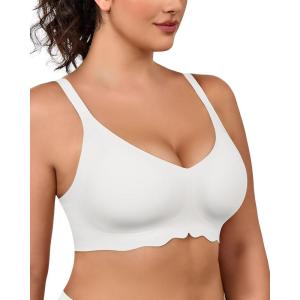 imageHORISUN Wireless T Shirt Bra Seamless Push Up Bralette Full Coverage V Neck Comfortable Bras for WomenNew White