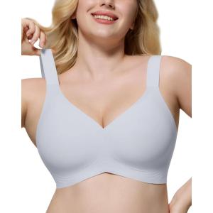 imageHORISUN Bras for Women No Underwire Wireless Seamless Wirefree Support Lift Full Coverage Push Up T Shirt BraGray Blue Color