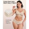 imageHORISUN No Underwire Bra for Women Wireless Bras with Soft Support V Neck Mesh Lace Seamless Comfort BraSkin Nude