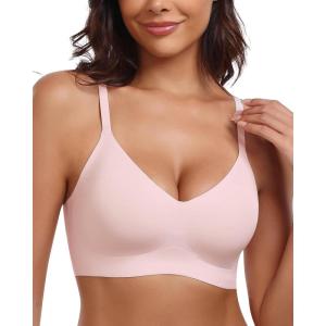 imageHORISUN Womens Wireless Seamless Pullover Bra with Soft Support Vest No Underwire Criss Cross Back T Shirt BraPink