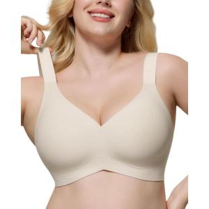 imageHORISUN Bras for Women No Underwire Wireless Seamless Wirefree Support Lift Full Coverage Push Up T Shirt BraBeige
