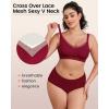 imageHORISUN No Underwire Bra for Women Wireless Bras with Soft Support V Neck Mesh Lace Seamless Comfort BraBurgundy