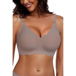 imageHORISUN Wireless Seamless Bras for Women No Underwire Wavy V Neck Soft Support Full Coverage Comfortable BraGrey