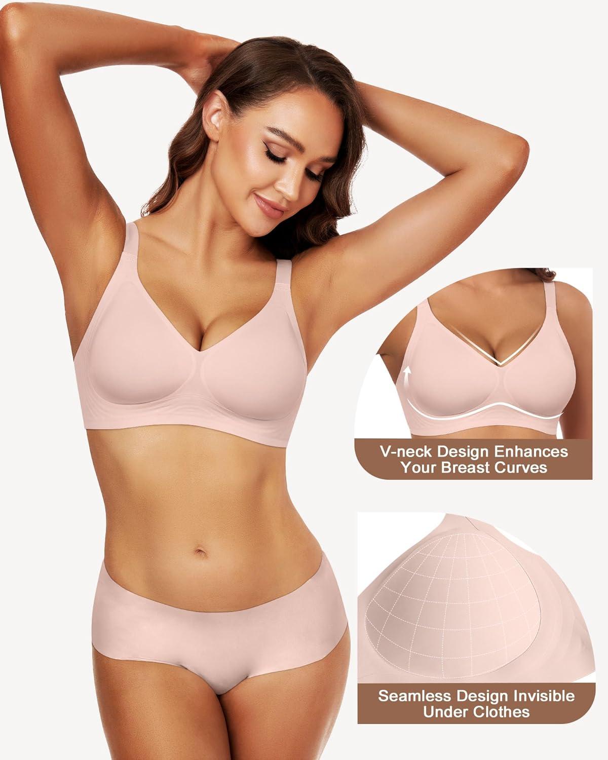 imageHORISUN Wireless Bras for Women Soft Comfortable No Underwire T Shirt Bra Seamless Full Coverage Bras with SupportPink