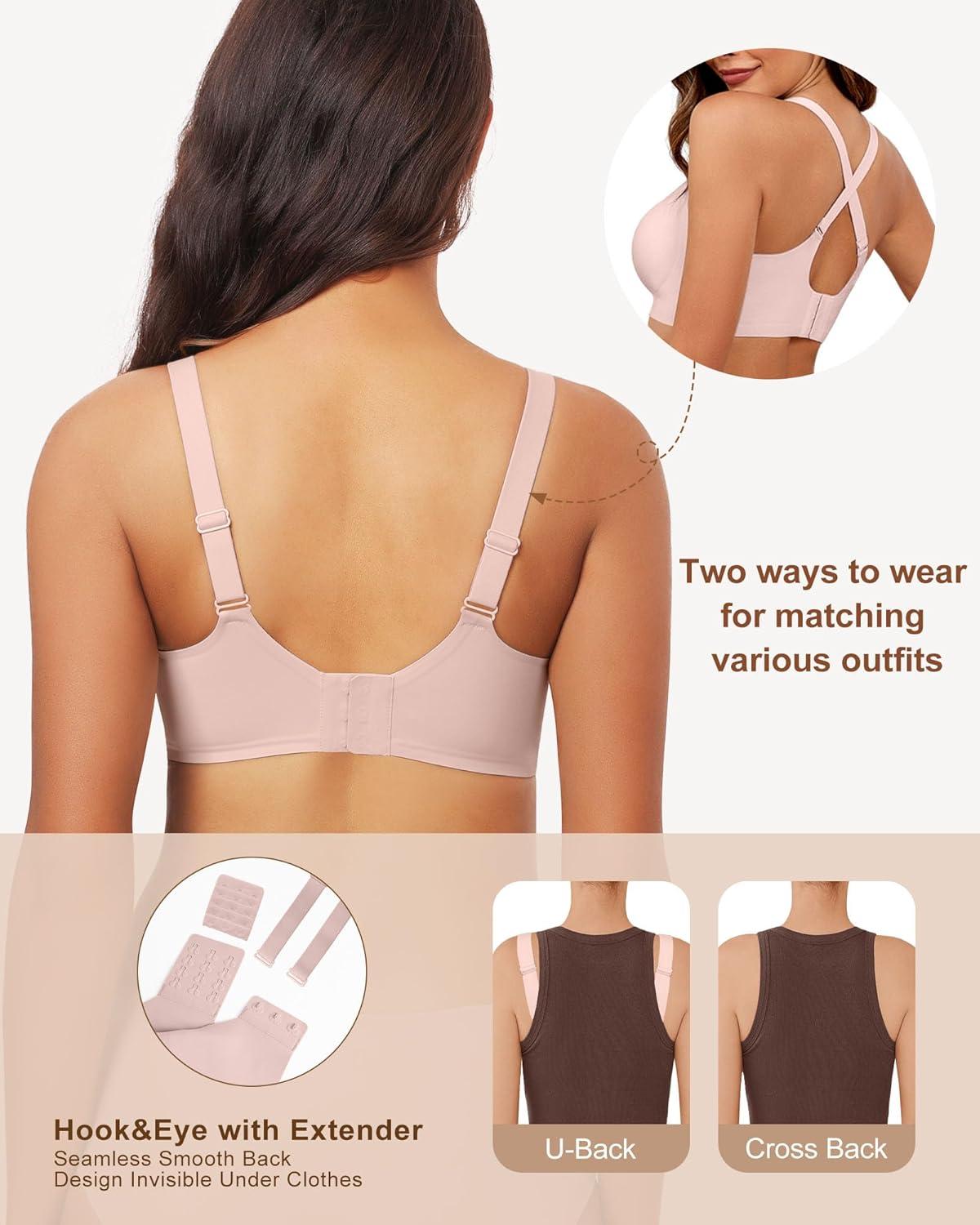 imageHORISUN Wireless Bras for Women Soft Comfortable No Underwire T Shirt Bra Seamless Full Coverage Bras with SupportPink