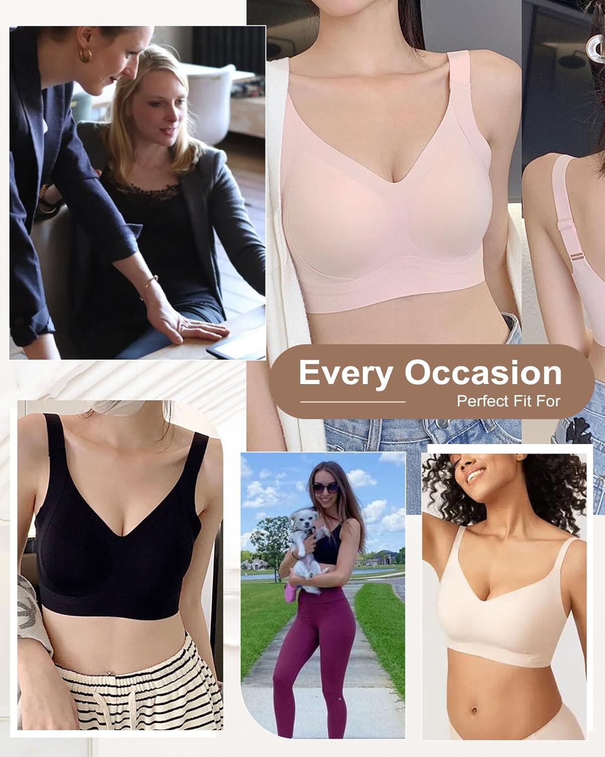 imageHORISUN Wireless Bras for Women Soft Comfortable No Underwire T Shirt Bra Seamless Full Coverage Bras with SupportPink