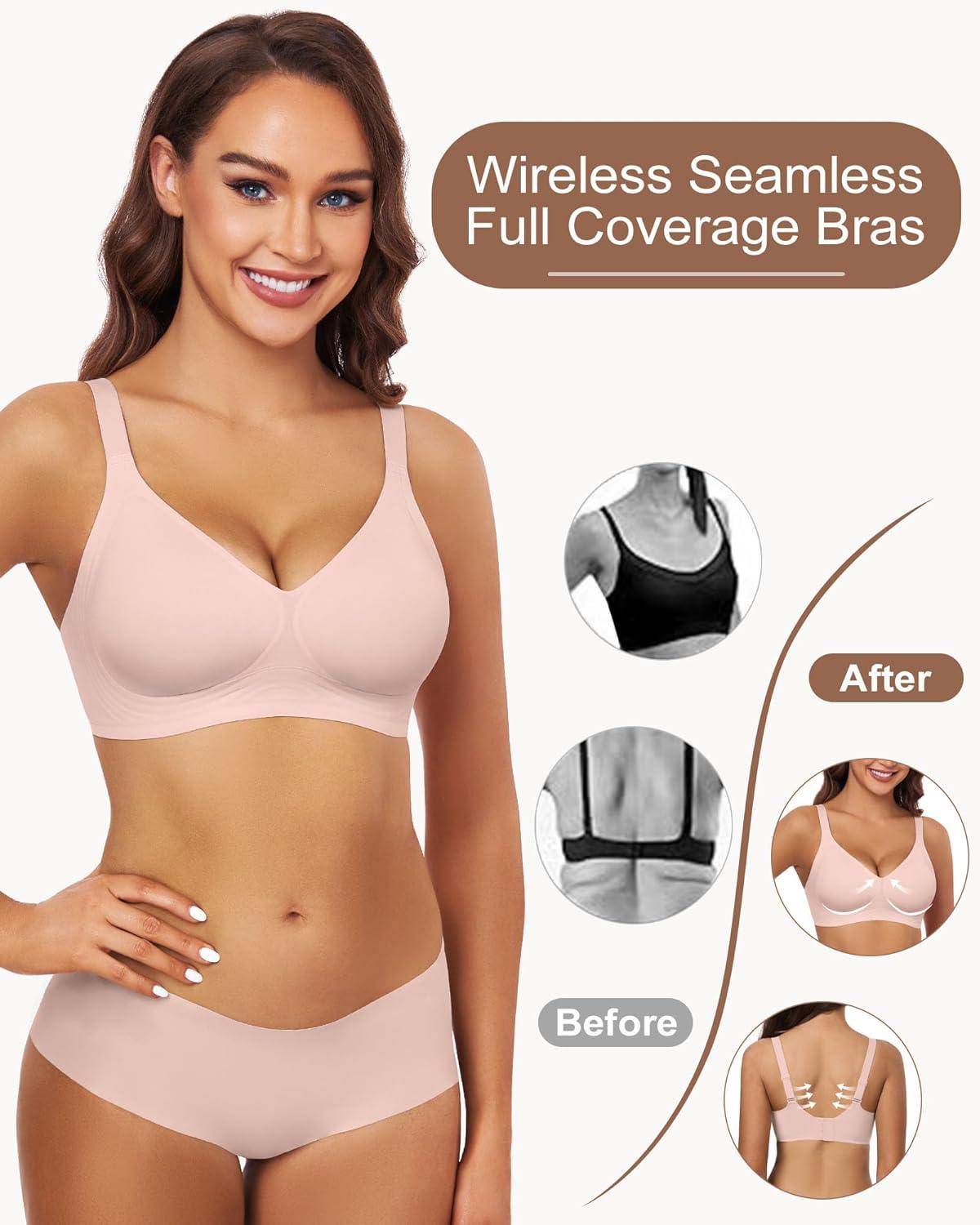 imageHORISUN Wireless Bras for Women Soft Comfortable No Underwire T Shirt Bra Seamless Full Coverage Bras with SupportPink