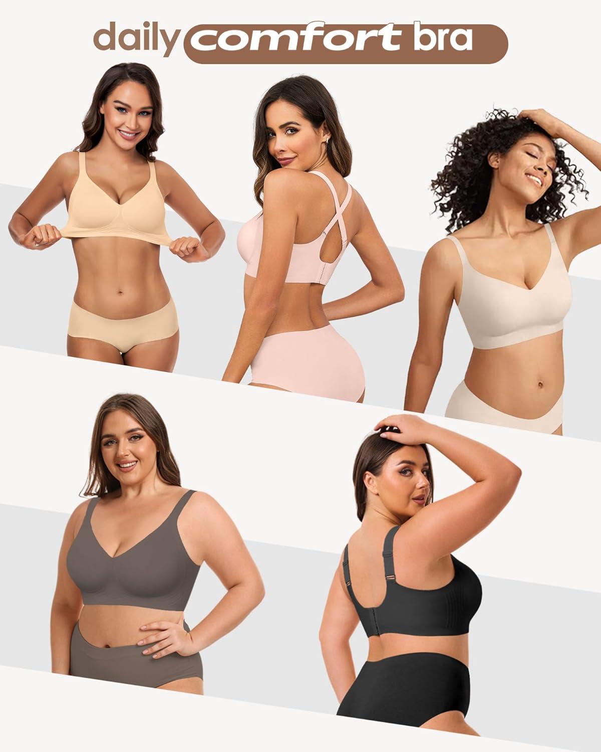 imageHORISUN Wireless Bras for Women Soft Comfortable No Underwire T Shirt Bra Seamless Full Coverage Bras with SupportPink