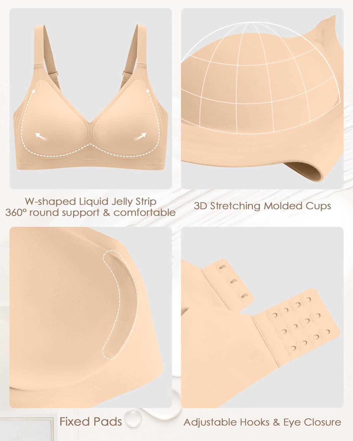 imageHORISUN Wireless Bras for Women Soft Comfortable No Underwire T Shirt Bra Seamless Full Coverage Bras with SupportPink Nude