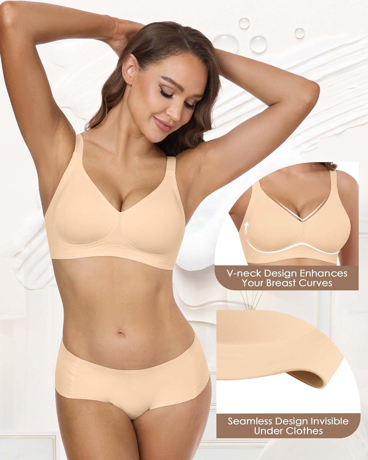 imageHORISUN Wireless Bras for Women Soft Comfortable No Underwire T Shirt Bra Seamless Full Coverage Bras with SupportPink Nude