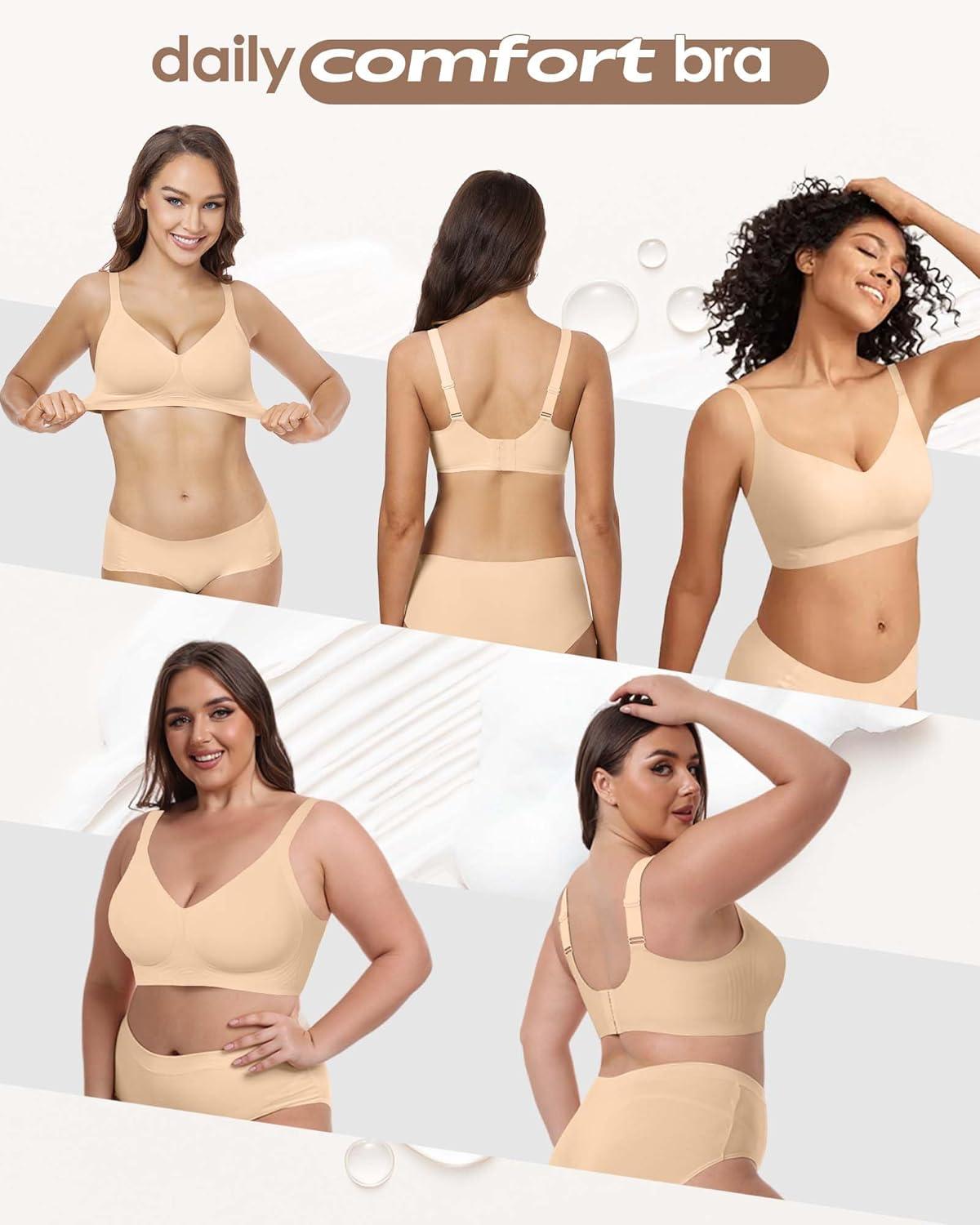 imageHORISUN Wireless Bras for Women Soft Comfortable No Underwire T Shirt Bra Seamless Full Coverage Bras with SupportPink Nude