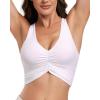 imageHORISUN Womens Ruched VNeck Longline Sports Bra Racerback Paded Yoga Activewear Moisture Wicking Low Cut Crop Tank Top WhiteXL