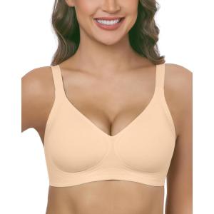 imageHORISUN Wireless Bras for Women Soft Comfortable No Underwire T Shirt Bra Seamless Full Coverage Bras with SupportPink Nude