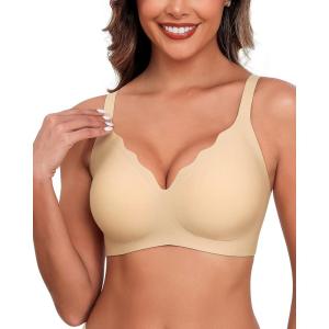 imageHORISUN Womens Wireless Comfortable Bra Seamless Bras No Underwire Push Up Deep V Scalloped Bralettes with SupportNude