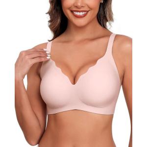 imageHORISUN Womens Wireless Comfortable Bra Seamless Bras No Underwire Push Up Deep V Scalloped Bralettes with SupportPink