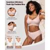 imageHORISUN Lace Jelly Bras for Women No Underwire Seamless Wireless V Neck Push Up No Wire Full Coverage BralettesLace Pink