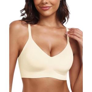 imageHORISUN Womens Bras no Underwire Wireless Bra Comfortable Push Up Seamless Bralettes Soft V Neck Brassiere Full Coverage Everyday Bra White XLarge