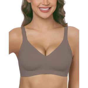 imageHORISUN Wireless Bras for Women Soft Comfortable No Underwire T Shirt Bra Seamless Full Coverage Bras with SupportCoffee1