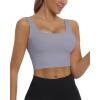 imageHORISUN Womens Sports Bra Longline Padded Wirefree Workout Tops Medium Support Seamless Ribbed Crop Tops Gym Yoga Tank Shirts