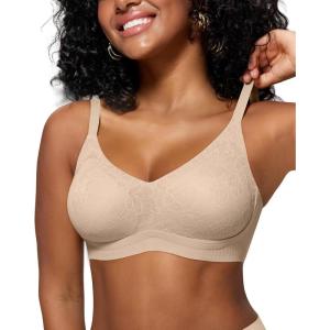 imageHORISUN Jelly Bras for Women No Underwire Lace Seamless Wireless V Neck Push Up No Wire Full Coverage BralettesLace Nude