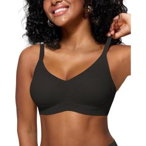 imageHORISUN Lace Jelly Bras for Women No Underwire Seamless Wireless V Neck Push Up No Wire Full Coverage BralettesLace Black