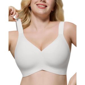 imageHORISUN Bras for Women No Underwire Wireless Seamless Wirefree Support Lift Full Coverage Push Up T Shirt BraWhite