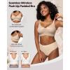 imageHORISUN Lace Jelly Bras for Women No Underwire Seamless Wireless V Neck Push Up No Wire Full Coverage BralettesLace Nude