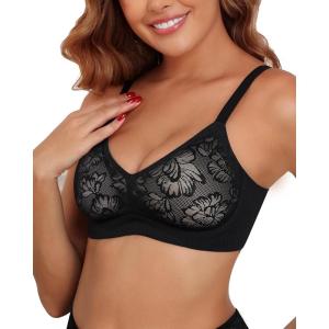 imageHORISUN Jelly Women Bras Lace Push Up V Neck Padded Comfy Bralettes Comfortable Low Cut Sexy Back Fat Smoothing Wireless Bra BlackNude 32C