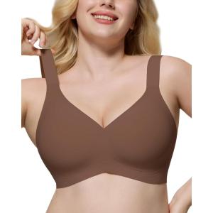 imageHORISUN Seamless Bras Full Coverage Wireless Push Up Bra for Women No Underwire Comfort V Neck Bralettes with SupportCoffee Color
