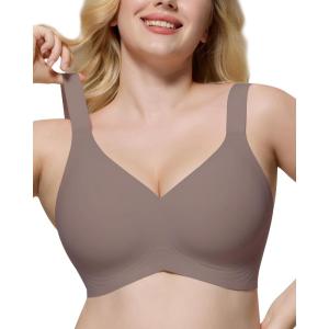 imageHORISUN Seamless Bras Full Coverage Wireless Push Up Bra for Women No Underwire Comfort V Neck Bralettes with SupportGrey Color