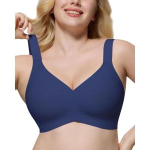 imageHORISUN Seamless Bras Full Coverage Wireless Push Up Bra for Women No Underwire Comfort V Neck Bralettes with SupportNavy Blue Color