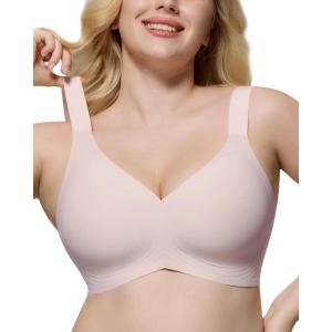 imageHORISUN Seamless Bras Full Coverage Wireless Push Up Bra for Women No Underwire Comfort V Neck Bralettes with SupportPink Color
