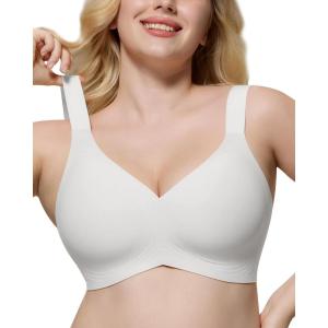 imageHORISUN Seamless Bras Full Coverage Wireless Push Up Bra for Women No Underwire Comfort V Neck Bralettes with SupportWhite Color