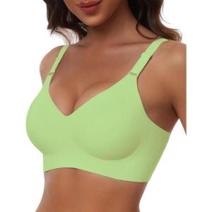 imageHORISUN Comfortable Seamless Full Coverage Bra for Women Wireless Bras with Soft Support Regular and Plus SizeLemon Green