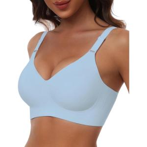 imageHORISUN Comfortable Seamless Full Coverage Bra for Women Wireless Bras with Soft Support Regular and Plus SizeSky Blue