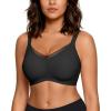 imageHORISUN Seamless Mesh Lace Bras for Women No Underwire Wireless Bras with Support and Lift Full Coverage Deep V BralettesBlack