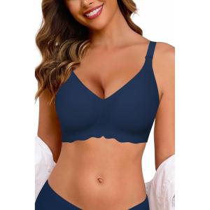 imageHORISUN Comfortable Wireless T Shirt Bra Seamless Push Up Full Coverage Bras for WomenNavy Blue