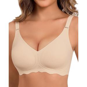 imageHORISUN Seamless Bra Womens Push Up No Underwire Lace Support Full Coverage BraCoffee