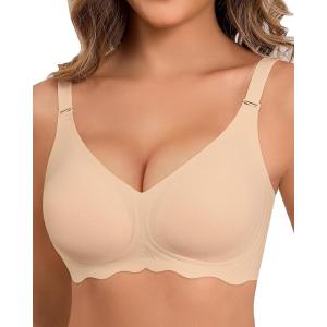 imageHORISUN Seamless Bra Womens Push Up No Underwire Lace Support Full Coverage BraNude